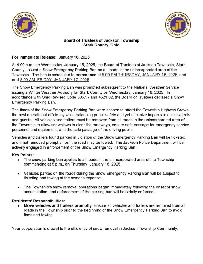 Press Release-Snow Parking Ban-011625 Press Release-Snow Parking Ban-011625